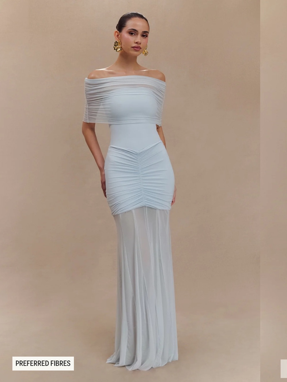 Meshki NWT Caspian Silky Off-Shoulder Light Blue Evening Dress